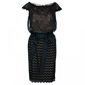Pre Owned Tadashi Shoji Mixed Lace Sheath Dress M