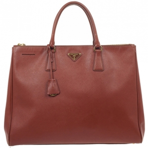 Pre Owned Prada Burnt Orange Saffiano Lux Double-zip Tote Bag