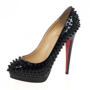 Pre Owned Christian Louboutin Black Patent Alti 160mm Spikes Platform Pumps Size 39.5