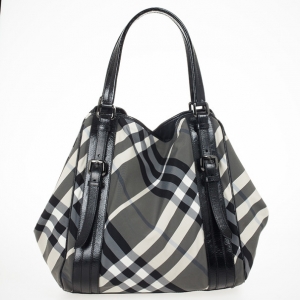 Pre Owned Burberry Beat Check Nylon Tote Bag