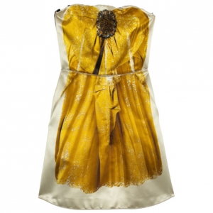 Pre Owned D&amp;G Yellow Sunflower Corset Cocktail Dress M