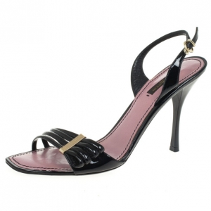 Pre Owned Louis Vuitton Black Patent Slingback Sandals Size 39.5