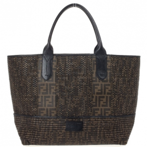 Pre Owned Fendi Brown Woven Zucca Spalmati Shopping Tote