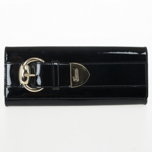 Pre Owned Gucci Black Patent Leather Buckle Clutch