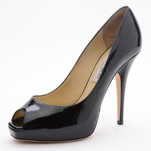 Pre Owned Jimmy Choo Black Patent Leather Comet Peep Toe Pumps Size 36