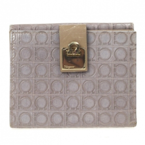 Pre Owned Salvatore Ferragamo Grey Gancio Embossed Flap Leather Wallet
