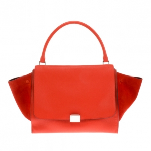 Pre Owned Celine Orange Leather Large Trapeze Bag