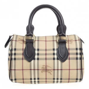Pre Owned Burberry Haymarket Check Coated Canvas Medium Bowling Bag