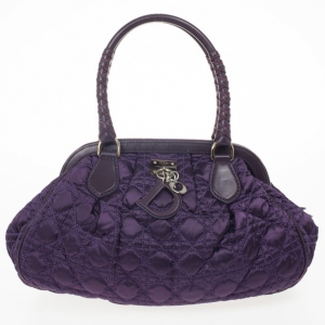 Pre Owned Christian Dior Purple Charming Cannage Quilted Satin Doctor's Tote Bag