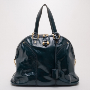 Pre Owned Saint Laurent Paris Patent Teal Large Muse Bag