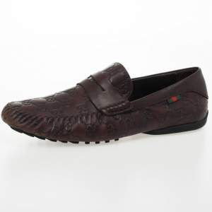 Pre Owned Gucci Dark Brown Guccissima Leather Penny Loafer Drivers With Interlocking G Size 43.5