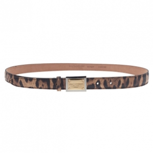Pre Owned Dolce and Gabbana Leopard Print Dauphine Leather Belt 75CM