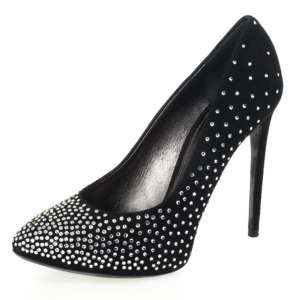 Pre Owned Dolce and Gabbana Suede Swarvoski Platform Pumps Size 37.5