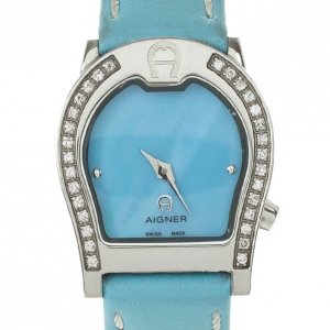 Pre Owned Aigner Blue Stainless Steel Womens Wristwatch 30 MM