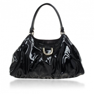Pre Owned Gucci Black Patent Leather D Ring Large Hobo Bag