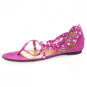 Pre Owned Jimmy Choo Pink Suede Strappy Studded Flat Sandals Size 39