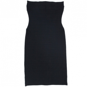 Pre Owned Herve Leger Black Strapless Lacing Detail Dress XS