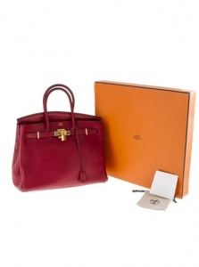 Pre Owned Hermes Red Clemence Birkin 35
