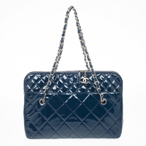 Pre Owned Chanel Vintage Large Blue Quilted Tote Bag 
