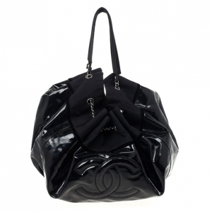 Pre Owned Chanel Black Patent Stretch Spirit XL Cabas Hobo