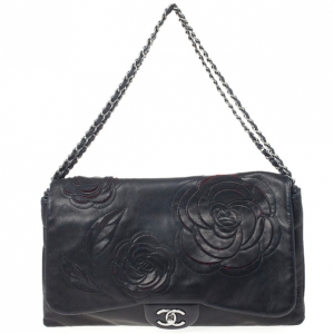 Chanel Black Lambskin Camelia Flap Special Edition Runway Bag 