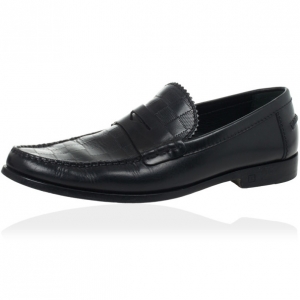 Pre Owned Louis Vuitton Damier Embossed Black Leather Loafers Size 41