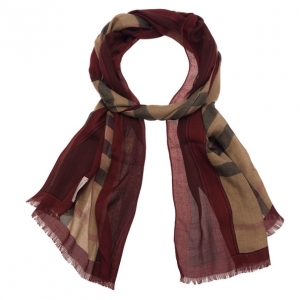 Pre Owned Burberry Novacheck Modal and Cashmere Red Stole