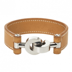 Pre Owned Hermes Brown Leather Interlocking Bracelet 18 CM