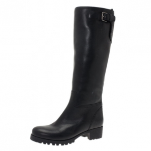 Pre Owned Prada Sport Black Leather Side Zip Boots Size 36