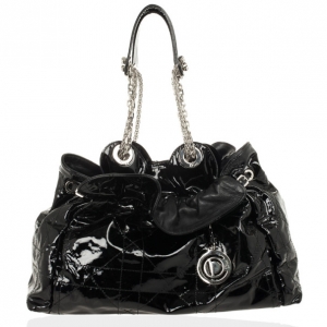 Pre Owned Christian Dior Le Trente Black Medium Patent Shopping hobo