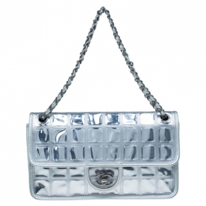 Pre Owned Chanel Silver Leather Ice Cube Limited Edition Flap Bag