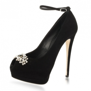 Pre Owned Giuseppe Zanotti Black Suede Embellished Toe Platform Stiletto Pumps Size 36.5
