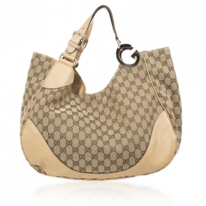 Pre Owned Gucci Monogram GG Light Beige Jockey Hobo Large Bag