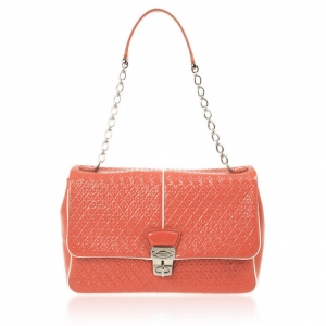 Pre Owned Tod's Signature Coral Patent Tracollina Flap Bag