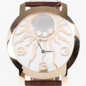 Pre Owned Chopard Happy Sun Rose Gold Leather Womens Wristwatch 40 MM