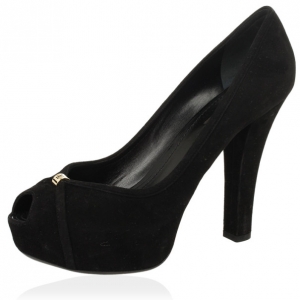 Pre Owned Louis Vuitton Black Suede Kimono Open Toe Platform Pumps Size 38.5