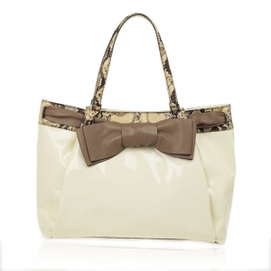 Pre Owned Valentino White Patent Leather and Python Large Aphrodite Bow Bag