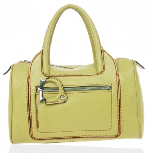 Pre Owned Salvatore Ferragamo Apple Green Leather Boston Bag