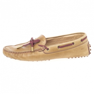 Pre Owned Tod's Brown Leather Bow Loafers Size 38.5