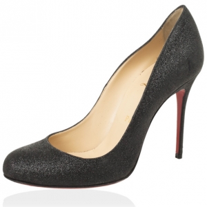 Pre Owned Christian Louboutin Black Glitter 'Fifi 100mm' Pumps Size 37.5