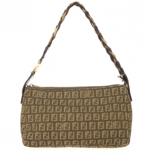 Pre Owned Fendi Zucchino Braided Handle Shoulder Bag