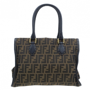 Pre Owned Fendi Brown Canvas Zucca Selleria Firenze Frame Bag