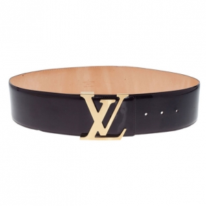 Pre Owned Louis Vuitton Black Leather Initials Belt 75CM