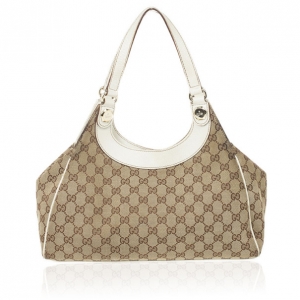 Pre Owned Gucci Beige and Ivory Monogram Charmy Hobo