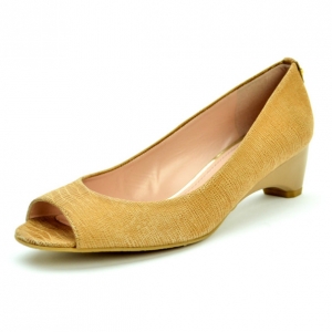 Pre Owned Stuart Weitzman Beige Lizard Embossed Logosavoir Peep Toe Pumps Size 37