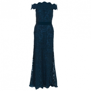 Pre Owned  Tadashi Shoji Teal Scallop Lace Gown M