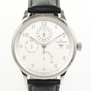 Pre Owned Junghans Arthur Attaché Power Reserve SS Leather Mens Wristwatch 40 MM