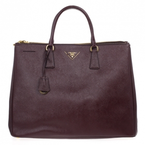 Pre Owned Prada Maroon Saffiano Lux Double-Zip Large Tote