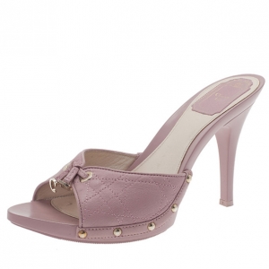 Pre Owned Dior Pink Cannage Leather Bow Slides Size 39.5