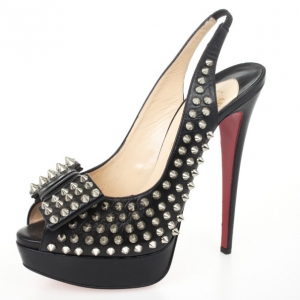 Pre Owned Christian Louboutin Black Clou Noeud 150 Studded Slingback Sandals Size 40